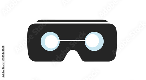 A graphic icon of black virtual reality headset with two blue-tinted white lenses