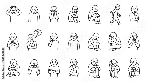 Set of human characters expressing stress and concern in various situations