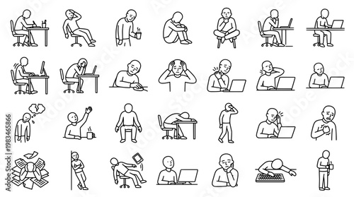 Illustration set of depressed people in various stressful situations