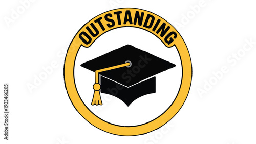 Outstanding Achievement Emblem: A classic symbol of educational excellence and accomplishment, showcasing a graduation cap encircled by the word Outstanding.