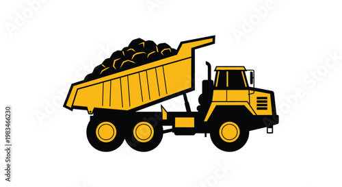One yellow dump trucks one larger shown in a simple illustration