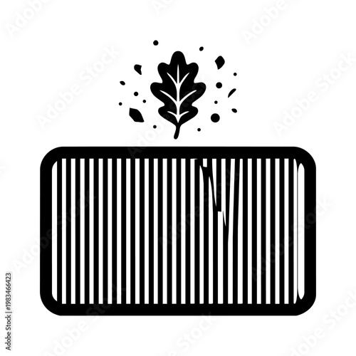 Thick Outline Damaged Dirty Cabin Air Filter with Oak Leaf Vector Icon 
