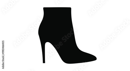 A black heeled boot is shown in stark contrast silhouette