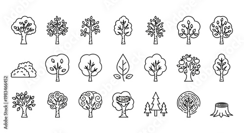 A collection of various tree illustrations.