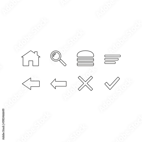 Collection of simple line icons for web interface and app navigation