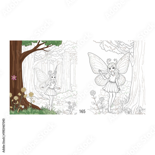 Fantasy fairy tale forest coloring page