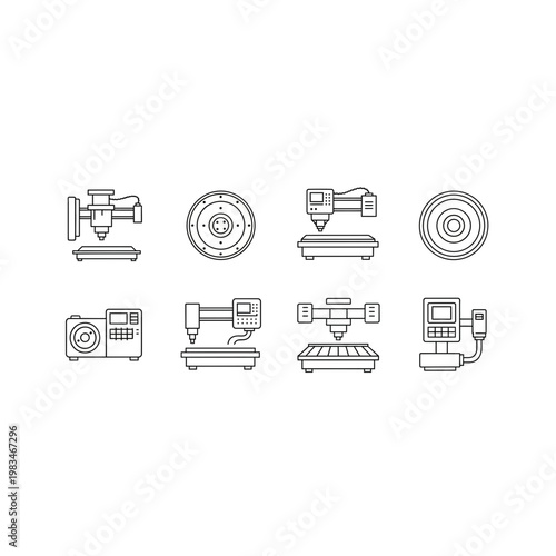 Set of 3D printing and additive manufacturing machine icons