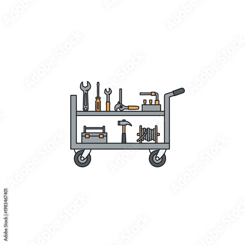 Industrial tool trolley with hand tools for repairs