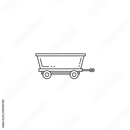 Minimalist line art vector graphic of a mining ore cart