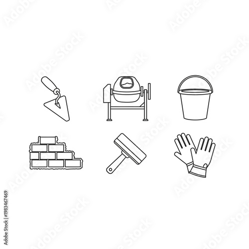 Set of construction icons and building tools outline