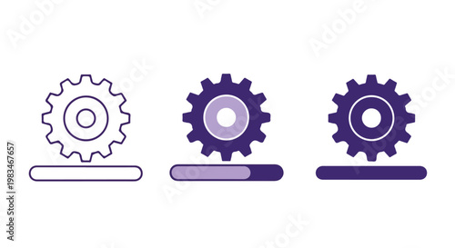 Three purple gears with different sizes and positions representing mechanical process or system automation