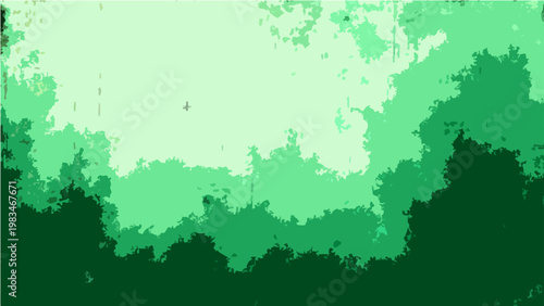 Vector Serene forest landscape blends green hues offering tranquil ambiance and refreshing aesthetic values, evoking pure natural beauty.