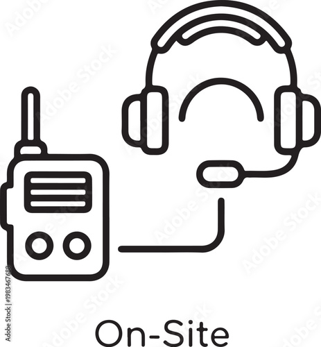 Photos Walkie talkie and headset with microphone icon set for on-site communication and support