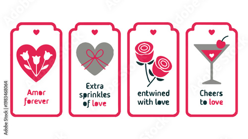 Valentine's Day Love Tags: A set of four elegant love tags, adorned with romantic symbols and heartfelt messages, perfect for expressing affection and celebrating the season of love.
