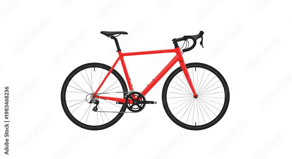Fototapeta premium This vibrant red road bicycle features a meticulous aerodynamic frame and professional black drop handlebars against a pristine and minimalist white backdrop.