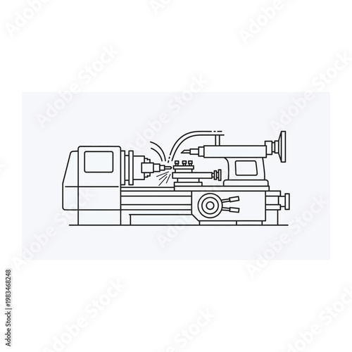Industrial metal lathe machine schematic illustration