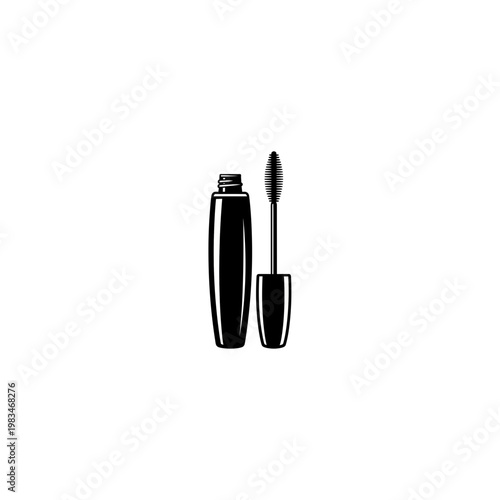 Black and white mascara tube with applicator wand graphic