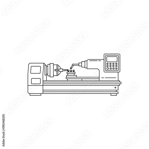 Modern cnc lathe machine vector line art