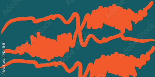 Abstract expressionist artwork bold orange lines on teal background