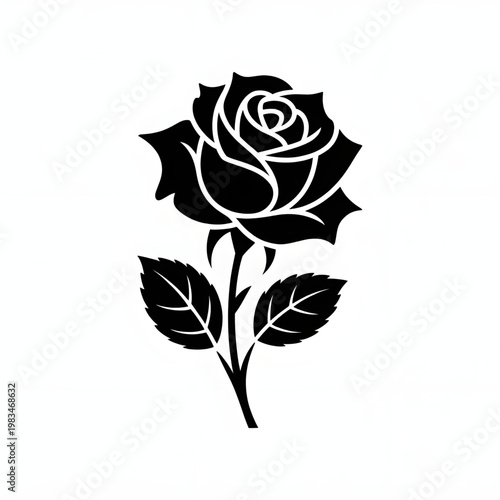 Black Rose Silhouette SVG, Rose Stencil Design, Tattoo Flower Art