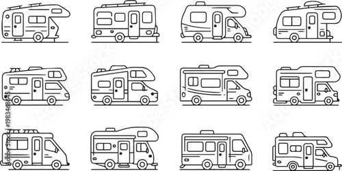 rv vector set black and white camper and motorhome icons