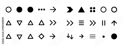 Bullet list arrow icons modern vector illustration flèche arrow set for slides presentation navigation and list formatting design isolated on white background