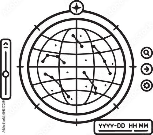 Premium Vector Icon Showcasing a Planetarium Software Interface with Celestial Map Display for Astronomy Apps, Educational Platforms, Space Simulation Tools, Digital Star Chart Designs