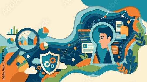 Editorial Cover Background With Layered Paper-cut Abstract Forms