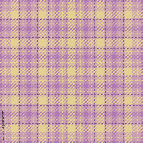 Weave plaid tartan texture, wide check pattern background. Present seamless vector textile fabric in pastel and yellow colors.