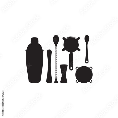 Bartender tool silhouette vector art white background.