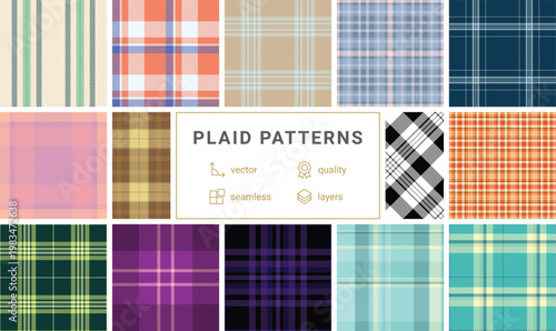 Summer inspired plaid bundle for promotional graphics. The pack supports banners, social media posts, and vacation-themed print materials. Vector scalability supports impact.