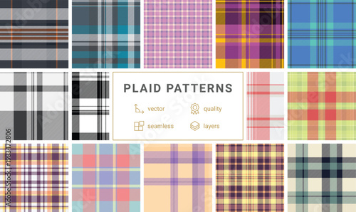 Seasonal plaid collection created for Thanksgiving sales. Festive tartan visuals reinforce holiday mood. Vector scalability supports campaigns.