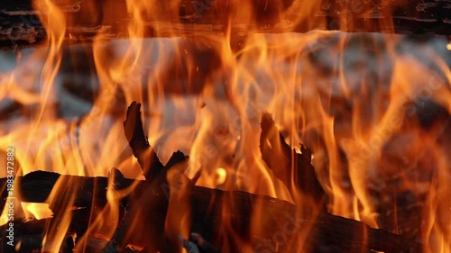 Slow-Mo of camp fire burning, fire slow-Mo