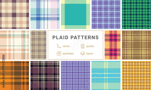 Classic plaid bundle for multipurpose craft projects. Versatile tartan patterns fit scrapbooks, cards, planners, and DIY printables. Vector consistency ensures quality.