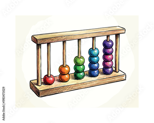 Wooden counting beads on rods arranged in ascending order showing tactile math learning tool structure in expressive vibrant