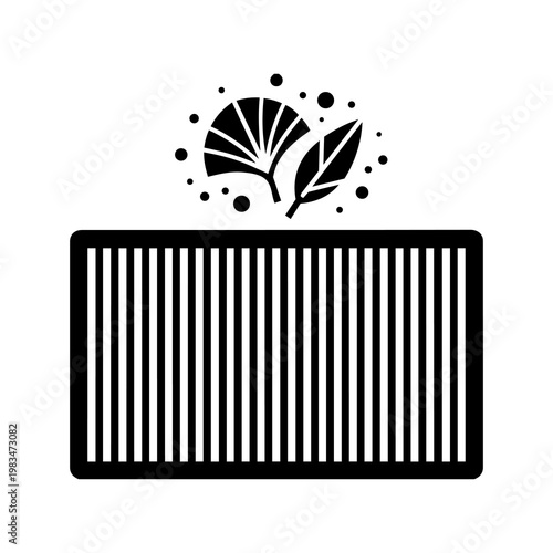 Thick Outline Dirty Cabin Air Filter with Ginkgo Leaf Vector Icon 
