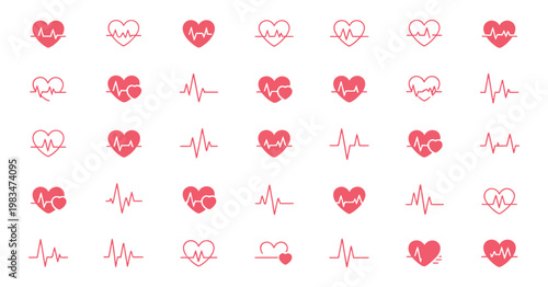 Heartbeat line icon vector illustration red ECG EKG pulse cardiology heart symbol healthcare monitoring design isolated on white background
