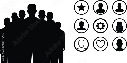 Diverse silhouette icon set people portraits symbols for community teamwork and social networking designs