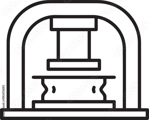 Professional Hydraulic Press Vector Icon Flattening Sheet Metal for Industrial Manufacturing, Engineering Documentation, Technical Manuals, CAD Designs, and Metalworking Process Diagrams –