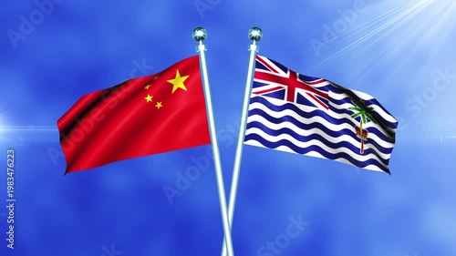 China and British Indian Ocean Territory Flag Waving On Pole Loop