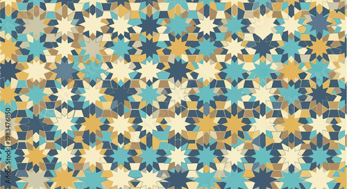 Intricate geometric star pattern in earthy and aquatic tones