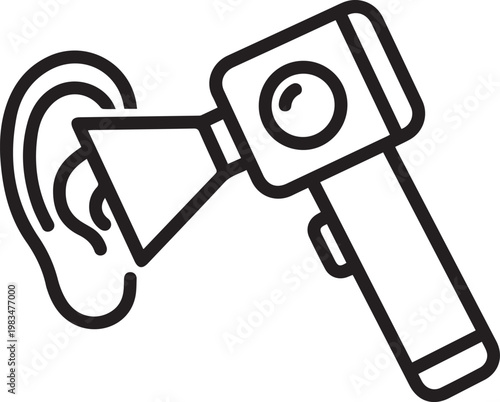 Professional Otoscope Medical Icon Showing Ear Canal Inspection with Speculum for Healthcare Professionals, Medical Training, Patient Education, Medical Documentation, Clinical