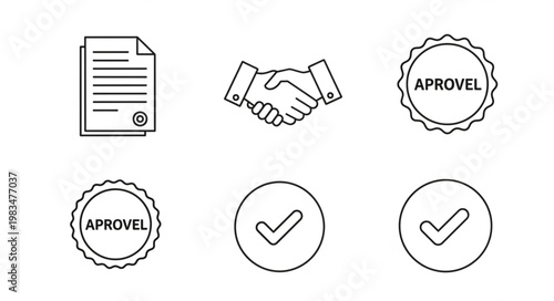 Set of icons representing approval and agreement in business.