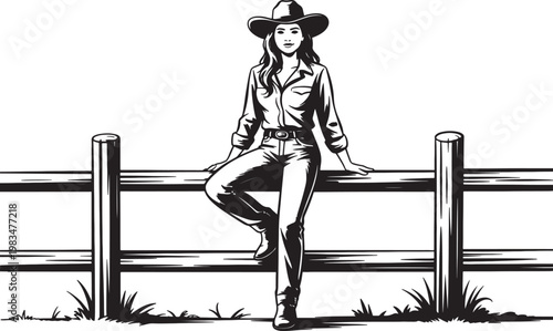 Cowboy Sitting Casually on Fence in Rustic Scene
