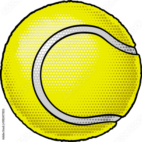 A tennis ball isolated icon cartoon illustration in a retro popart halftone comic book style
