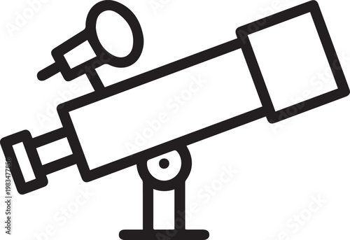 Professional Vector Icon of a Newtonian Reflector Telescope Featuring a Secondary Mirror for Astronomy Education, STEM Resources, Science Visuals, Scientific Presentations, Space