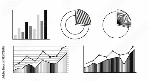 Business Analytics Charts and Graph Icons Set – Data Visualization Elements Collection