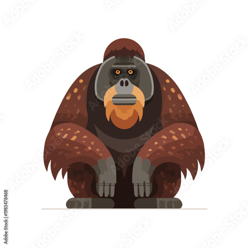 Flat-design 2D vector artwork of a Orangutan, styled as an icon and isolated against white background