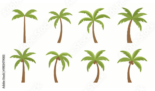 Flat vector illustration of palm tree set with tropical island style cartoon trees isolated on white background design bundle
Prompt:
