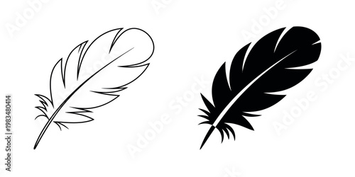 Feather icon modern vector illustration bird feather symbol outline and filled style design isolated on transparent background